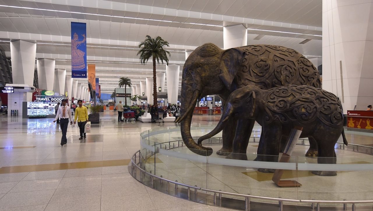 These elephant sculptures  await travelers heading to Terminal 3 of Indira Gandhi International Airport. 