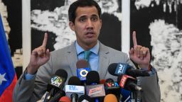 Venezuelan opposition leader and self-proclaimed interim president Juan Guaido offers a press conference before participating in the Conindustria 2019 congress at the Metropolitan University in Caracas on June 26, 2019. - Venezuela opposition leader Juan Guaido on Wednesday dismissed government claims of an attempted coup, and said he would continue calls on the armed forces to abandon President Nicolas Maduro. (Photo by Federico PARRA / AFP)        (Photo credit should read FEDERICO PARRA/AFP/Getty Images)