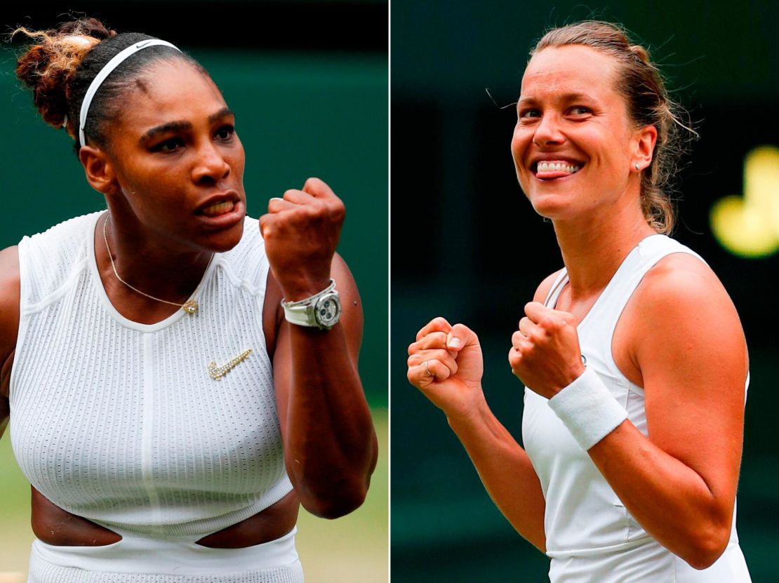 Serena Williams (left) meets unseeded Barbora Strycova in the Wimbledon semifinals. 