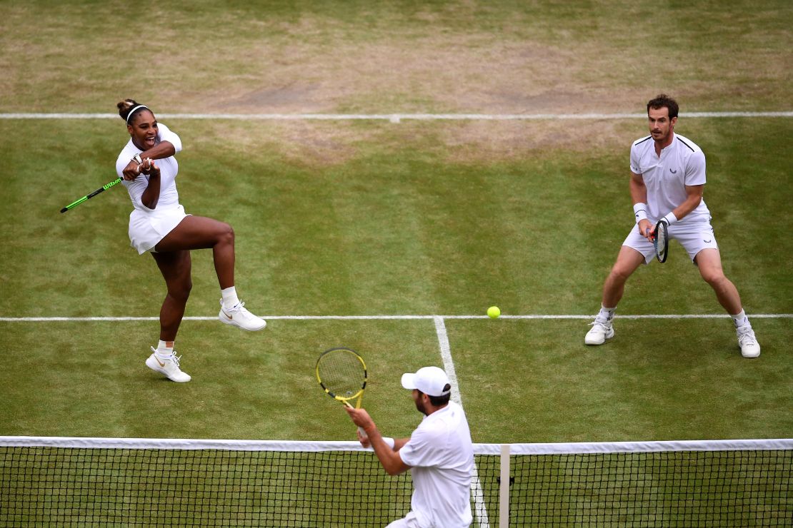 Serena Williams (left) teamed with Andy Murray in the mixed doubles event.