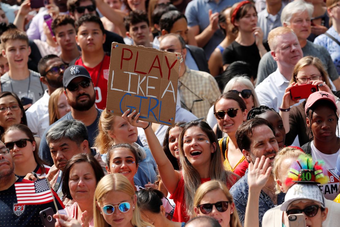 Thousands of fans gathered along the parade route to cheer on the women. 