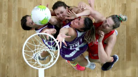 England players in action against Scotland at the 2018 Commonwealth Games.