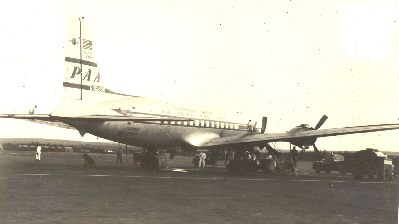 <strong>Pan-Am: </strong>By the late 1950s, the biggest airlines of the day -- including Pan-Am, pictured, ran regular transatlantic services via Gander.