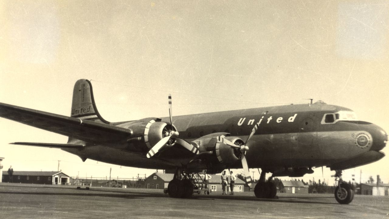 <strong>Royal visit</strong>: The Queen flew to Gander to open the new modernist-chic terminal. Pictured here: United DC aircraft at Gander. 
