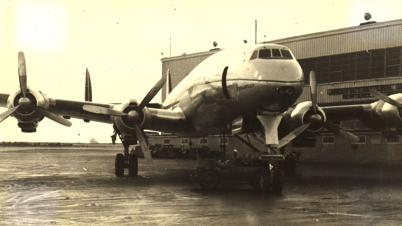 <strong>Connie at Gander:</strong> TWA's Lockheed Constellation "Connie" at Gander Airport. The airplane served as Air Force One for President Eisenhower in the 1950s.