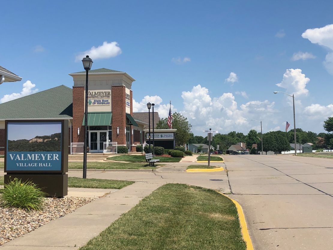 The center of Valmeyer's new downtown, which city leaders hope will attract new businesses. As the climate crisis wreaks havoc in other towns, there is increased interest in Valmeyer's relocation.