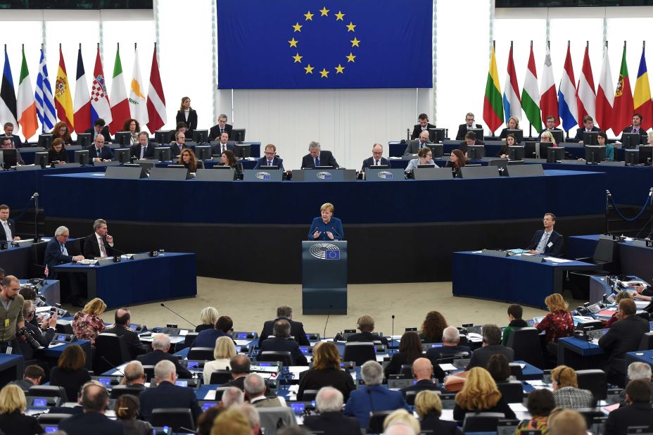 Merkel speaks at a debate on the future of Europe during a plenary session at the European Parliament in Strasbourg, France, in November 2018. Merkel made a call for a future European army and for a European Security Council that would centralize defense and security policy on the continent.