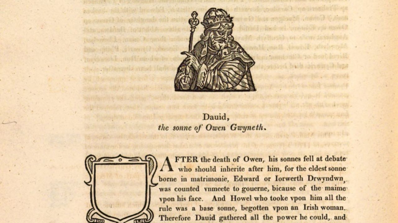 An extract from Humphrey Llwyd's 1584 history, "Cronica Walliae," which recounts part of the Madog myth.