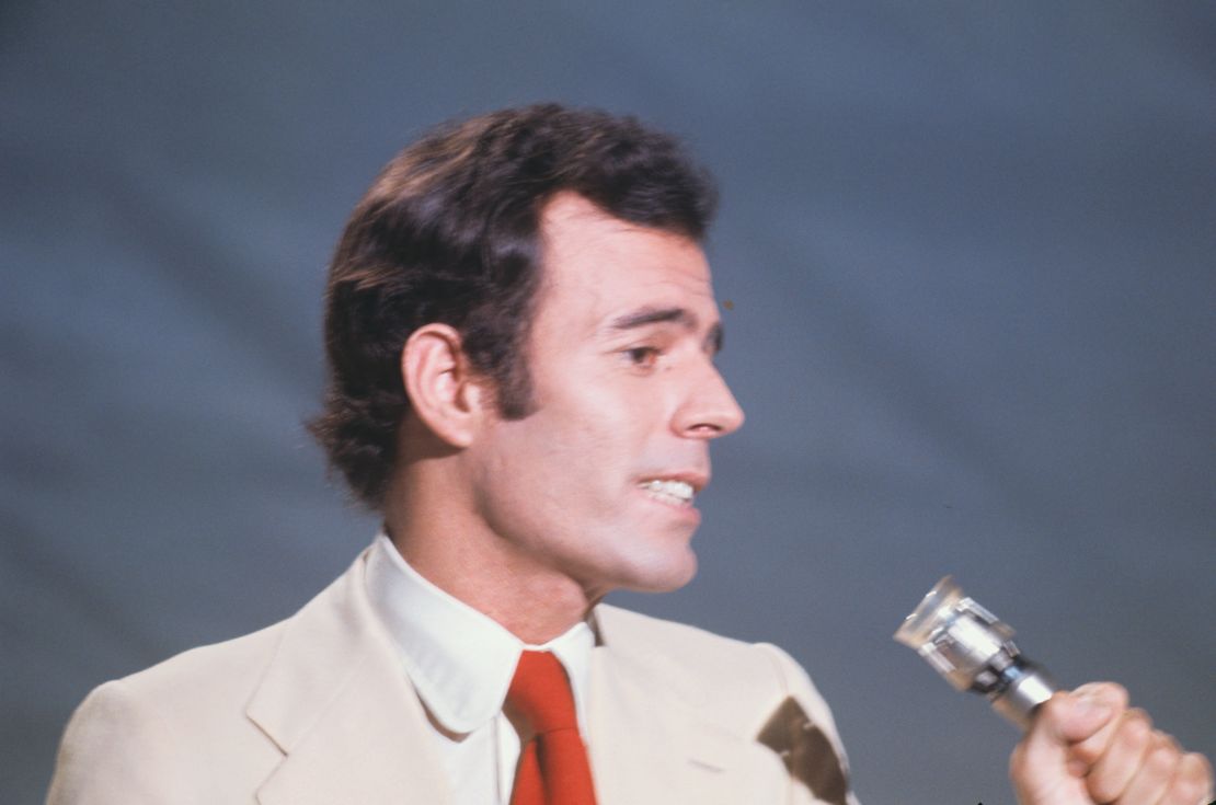 The Spanish singer Julio Iglesias, during a concert, 1975, Madrid, Spain.