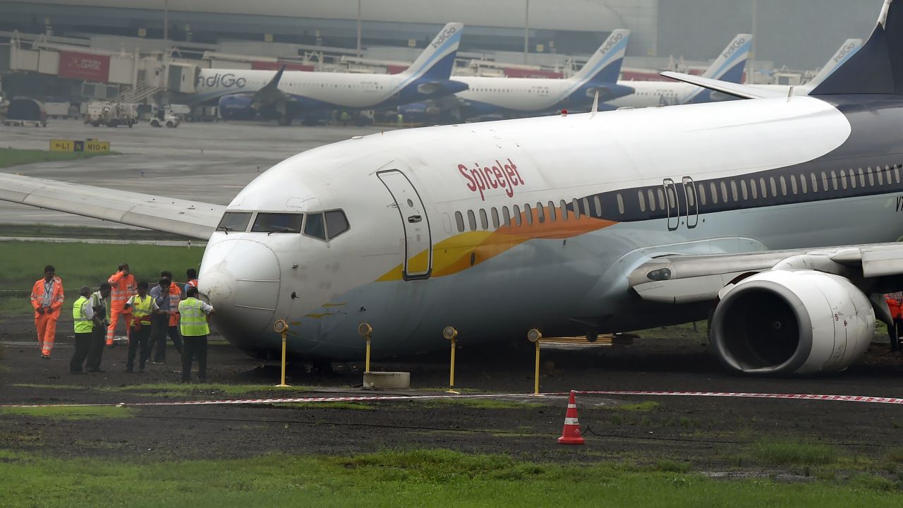 A SpiceJet aircraft that overran the runway in Mumbai on July 2, 2019.