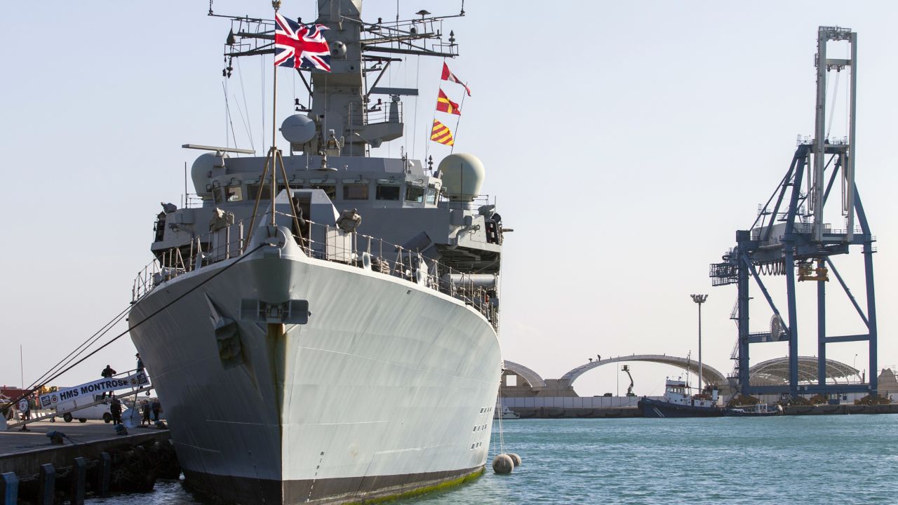 The British warship HMS Montrose docked in the Cypriot port of Limassol on February 3, 2014.