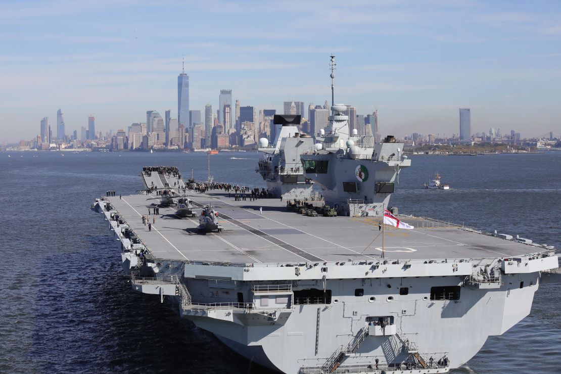 Britain's aircraft carrier HMS Queen Elizabeth arrives in New York on October 19, 2018. 