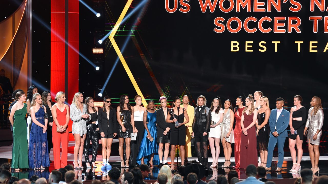 The United States Women's National Soccer Team accepts the Best Team award onstage during The 2019 ESPYs at Microsoft Theater on July 10.