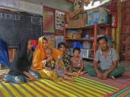 Family taking shelter in a nearby UNICEF/NOG Learning Center that survived the landslide caused due to heavy rain fall and put their house at risk. (July 7, 2019)
