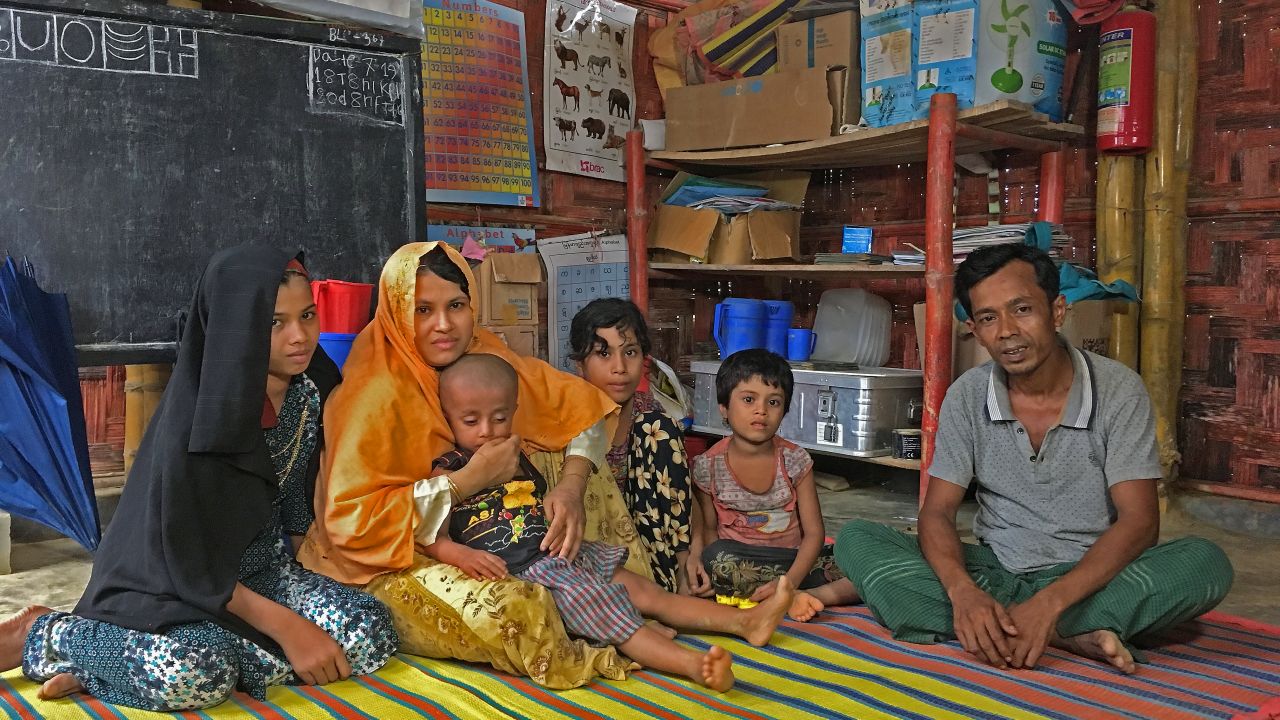 Family taking shelter in a nearby UNICEF/NOG Learning Center that survived the landslide caused due to heavy rain fall and put their house at risk. (July 7, 2019)