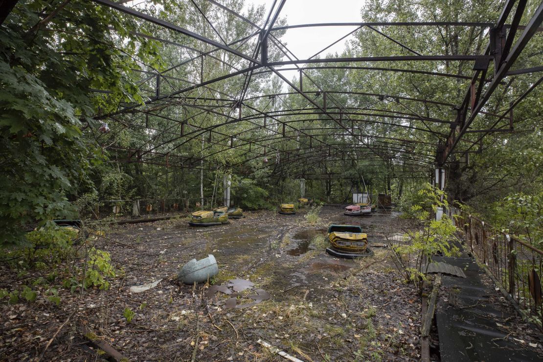 A playground is seen in the abandoned city of Prypyat.