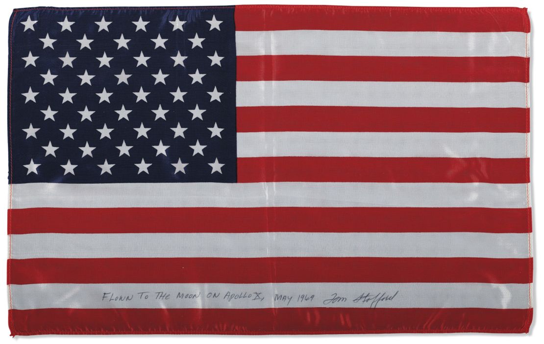 A flag from Apollo 10 is one of almost 200 items of space travel memorabilia going up for auction.