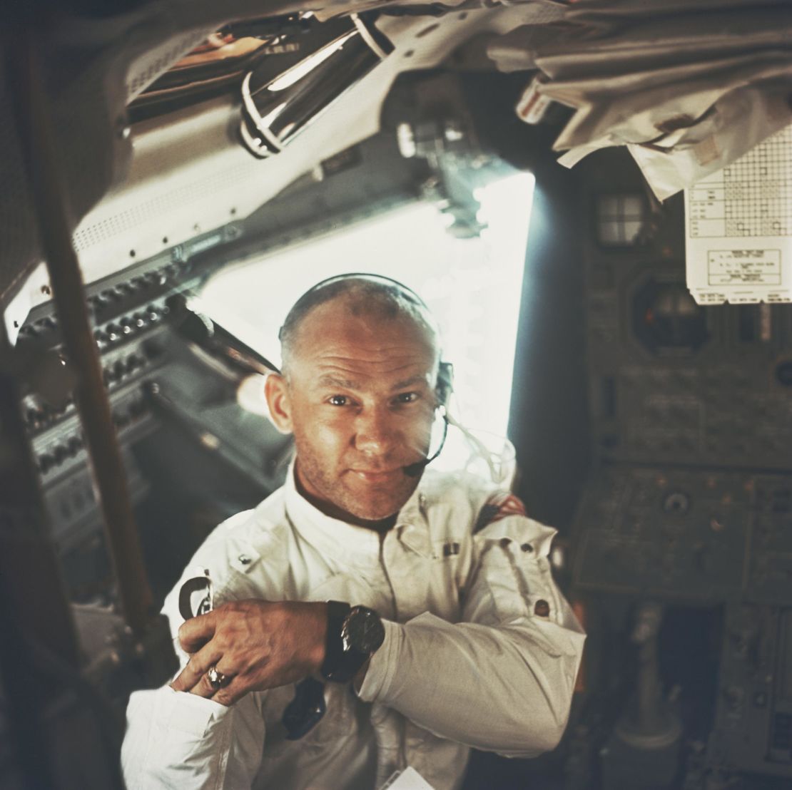 Buzz Aldrin photographed by Neil Armstrong in Apollo 11's lunar module during the moon landing mission on July 20, 1969.