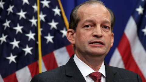 Alex Acosta speaks during a press conference July 2019 at the Labor Department in Washington, DC.