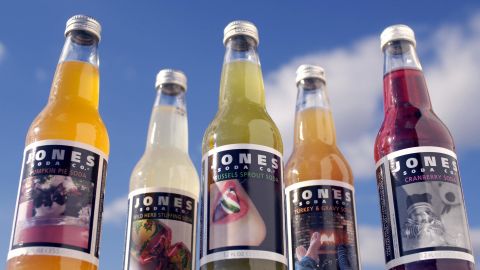 The Jones Soda Company is known for unusual flavors such as pumpkin pie, wild herb stuffing, brussels sprout, cranberry, and turkey and gravy. 