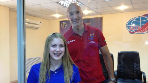 Abby and Luca Parmitano while he was in quarantine before launching to the space station in 2013.