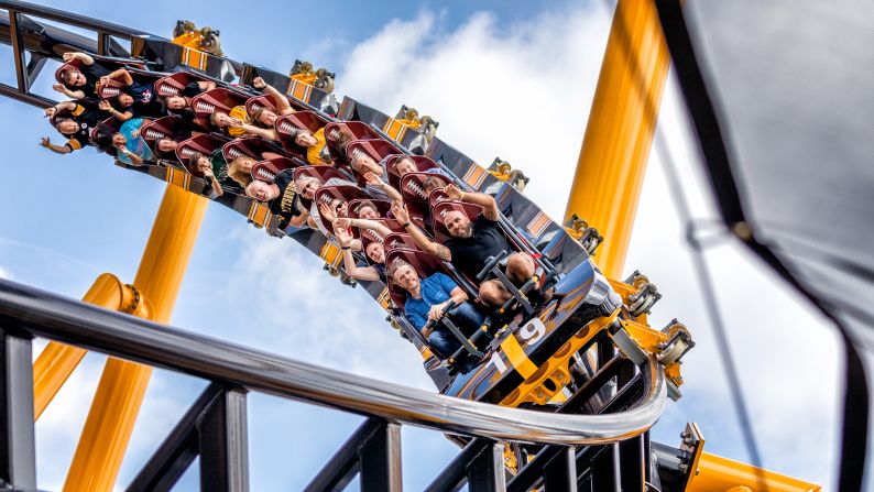 Riders enjoy (or get terrified by) nine inversions on Steel Curtain. Kennywood park says that's the most of any coaster in North America.