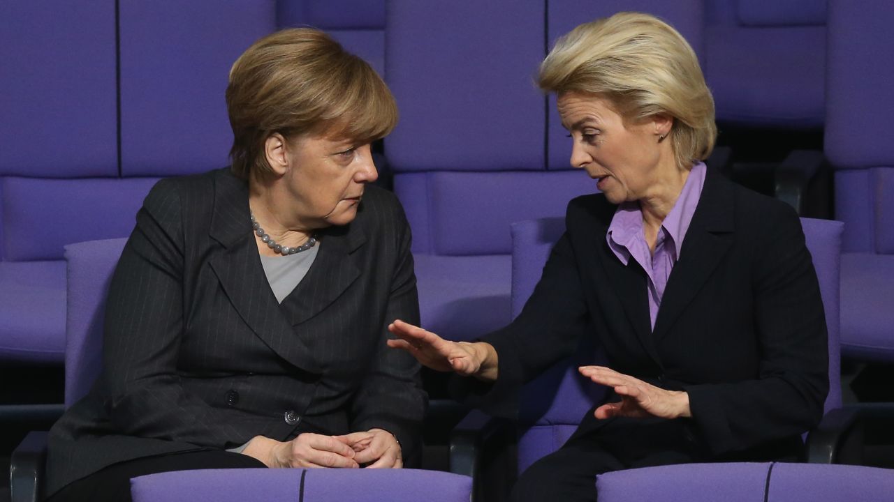 Ursula von der Leyen, right, the current European Commission President, previously served in Angela Merkel's cabinet.
