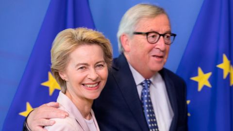 Ursula von der Leyen is favorite to succeed Jean-Claude Juncker (right) as European Commission President.