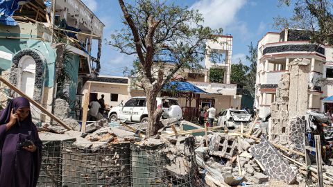 The Asasey Hotel in Kismayo, Somalia, the day after at least 26 people were killed in a terror attack.