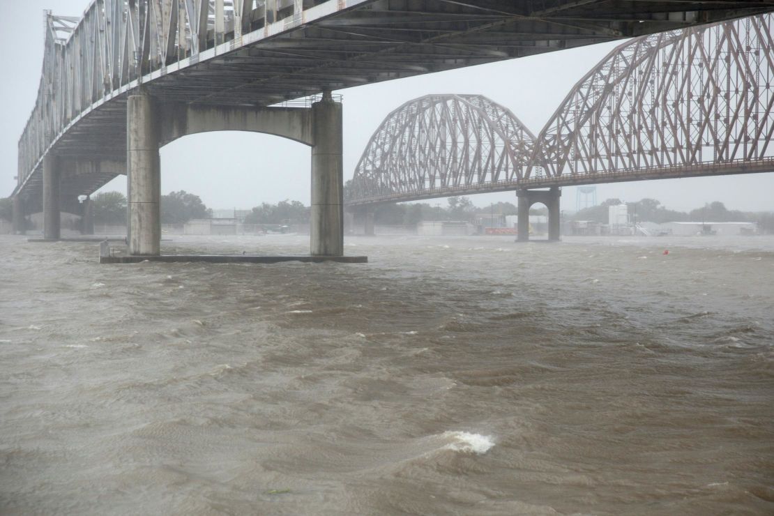 High winds blow across the Atchafalaya river in Morgan City, Louisiana ahead of Tropical Storm Barry on July 13.