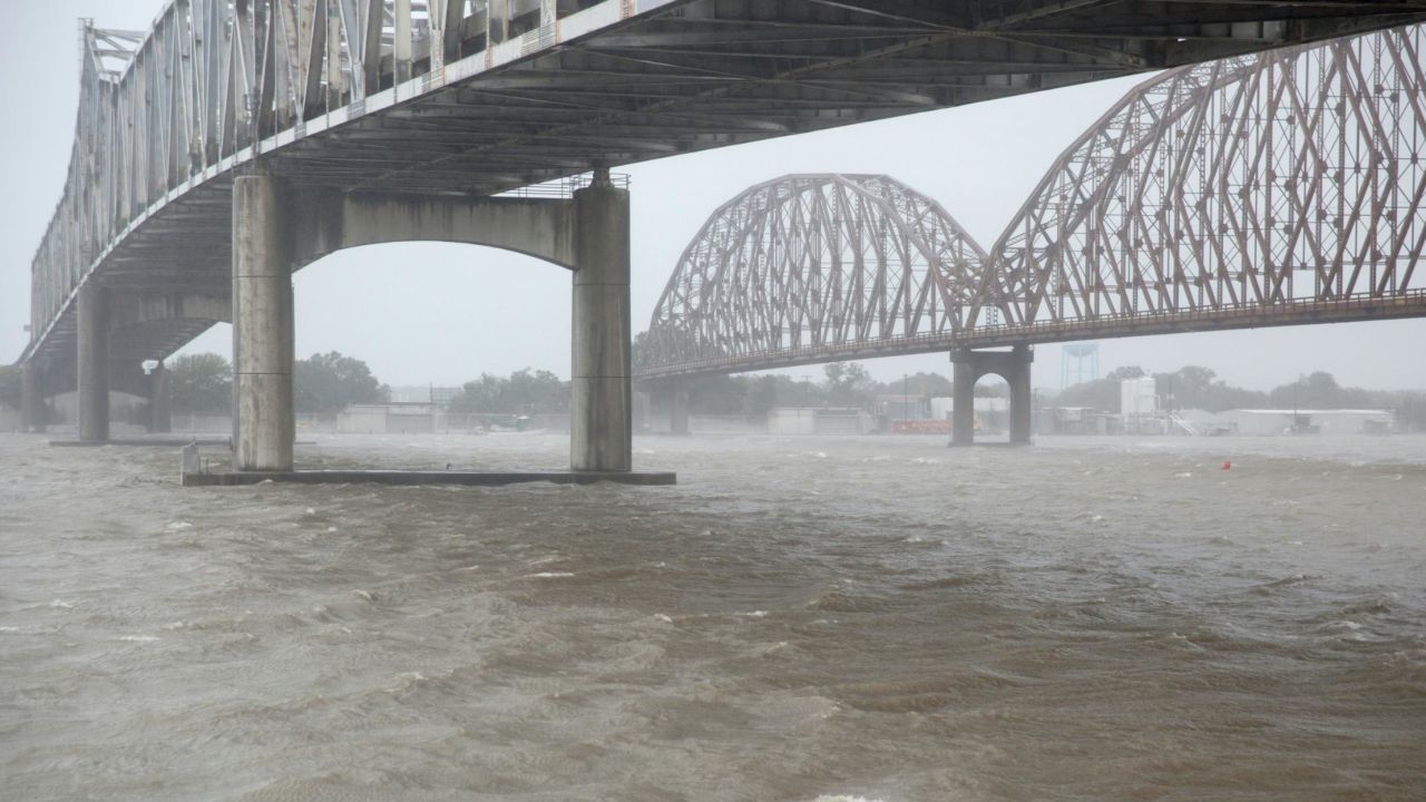 High winds blow across the Atchafalaya river in Morgan City, Louisiana ahead of Tropical Storm Barry on July 13.