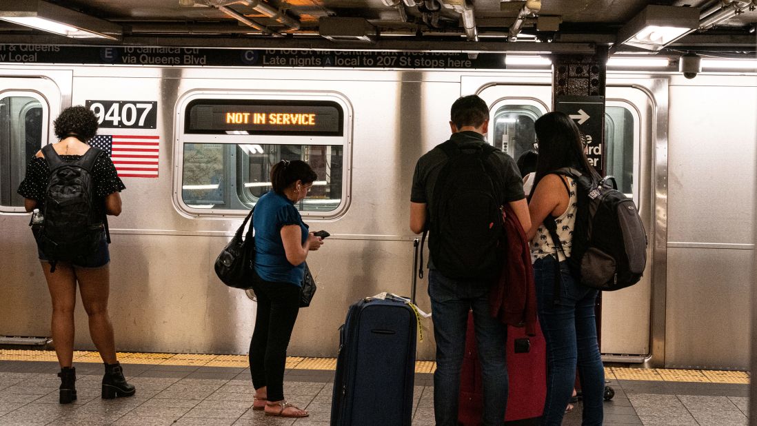 A train sits out of service at Penn Station.