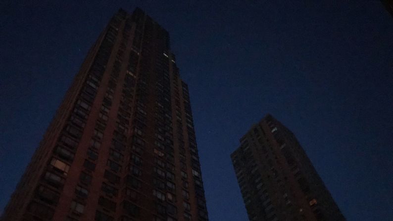 Buildings near Columbus Circle are dark.