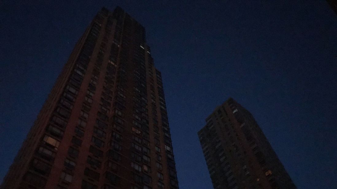 Buildings near Columbus Circle are dark.