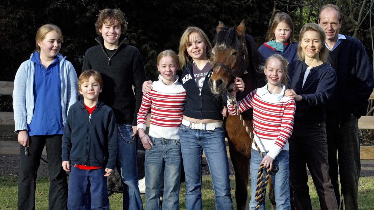 Ursula von der Leyen is pictured with her  husband Heiko von der Leyen and their seven children.