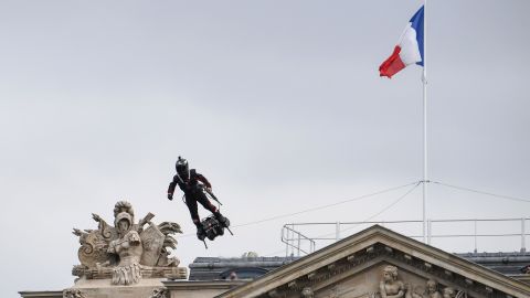 Zapata demonstrated the Flyboard Air during Bastille Day celebrations on July 14.