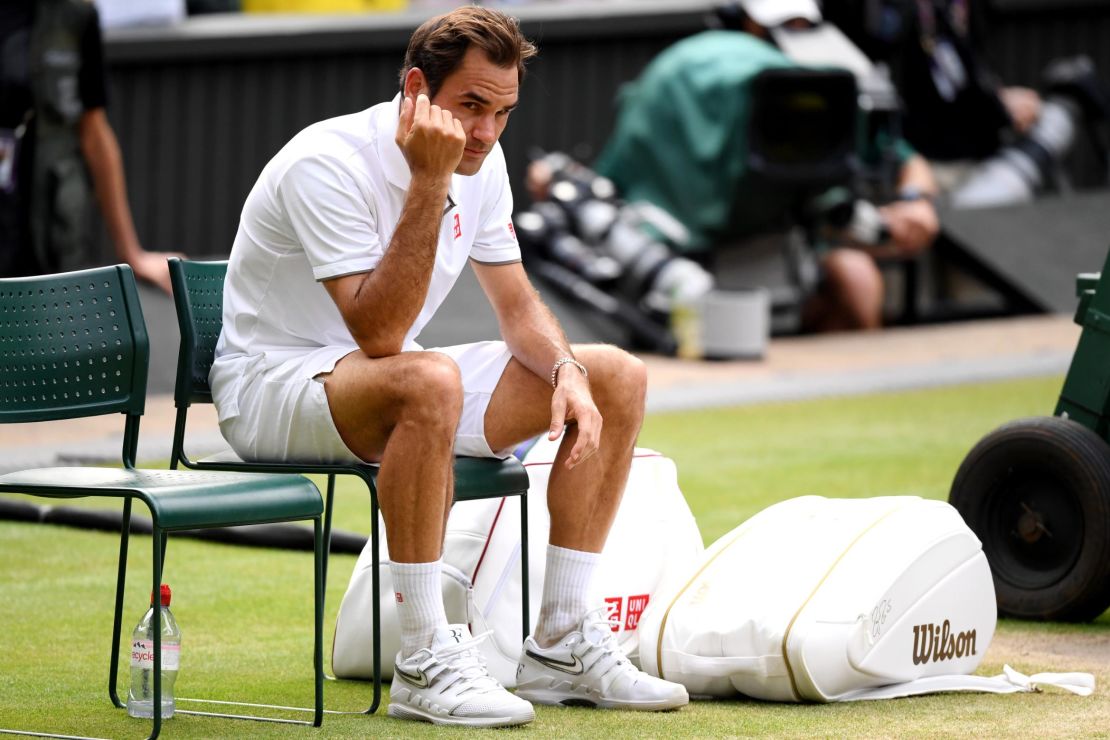 Roger Federer sits in his chair after losing a heartbreaker to Novak Djokovic in the men's final at Wimbledon. 