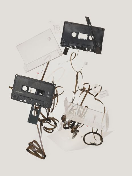 McLellan portrays objects as either still-life images or chaotic "explosions." This compact cassette from 1985 belongs to the latter category, its 24 components unraveling around it.