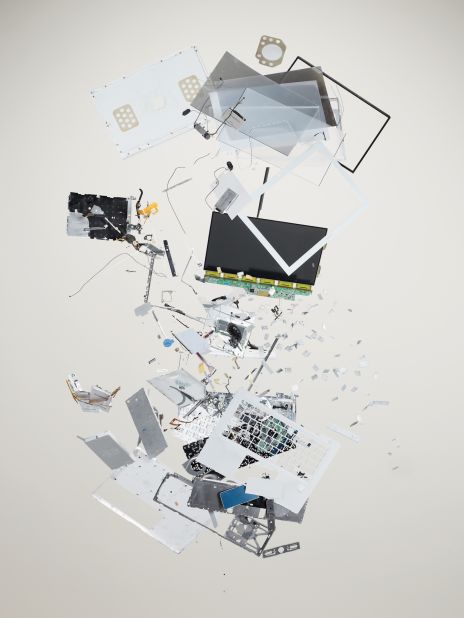 Caught in full disarray but seemingly frozen in time, this Apple laptop computer is made from 639 parts, according to McLellan. The photographer works with mechanics to disassemble the items he photographs, and often reassembles them in an effort to extend their use.