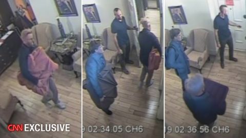Associates of Julian Assange remove boxes covered by blankets from the embassy in the early hours of October 19, 2016. They also removed about 100 hard drives from the embassy, according to surveillance reports obtained by CNN.