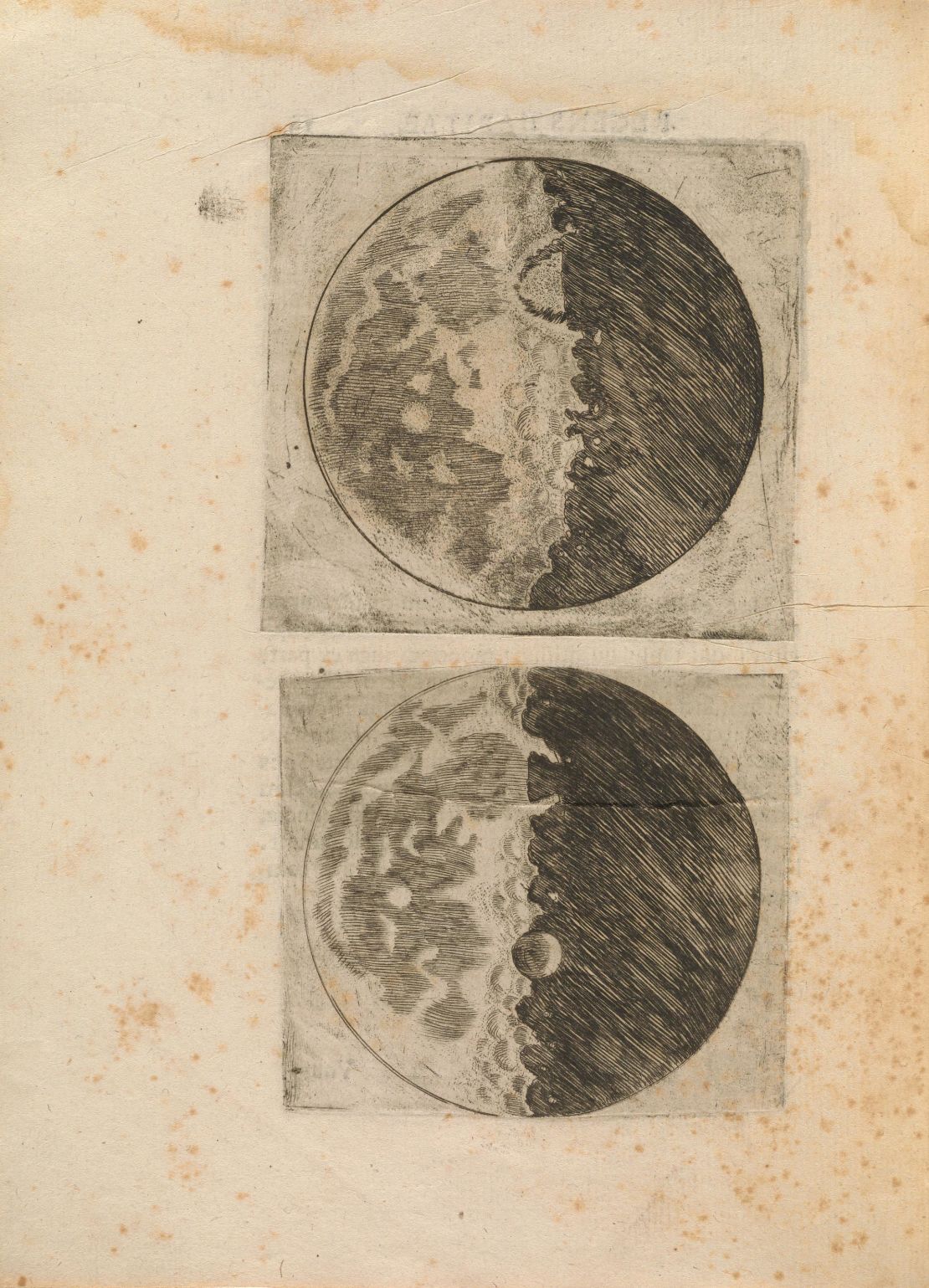 Galileo's "Two Drawings of Waxing Moon," from "Siderius Nuncius" (1610).