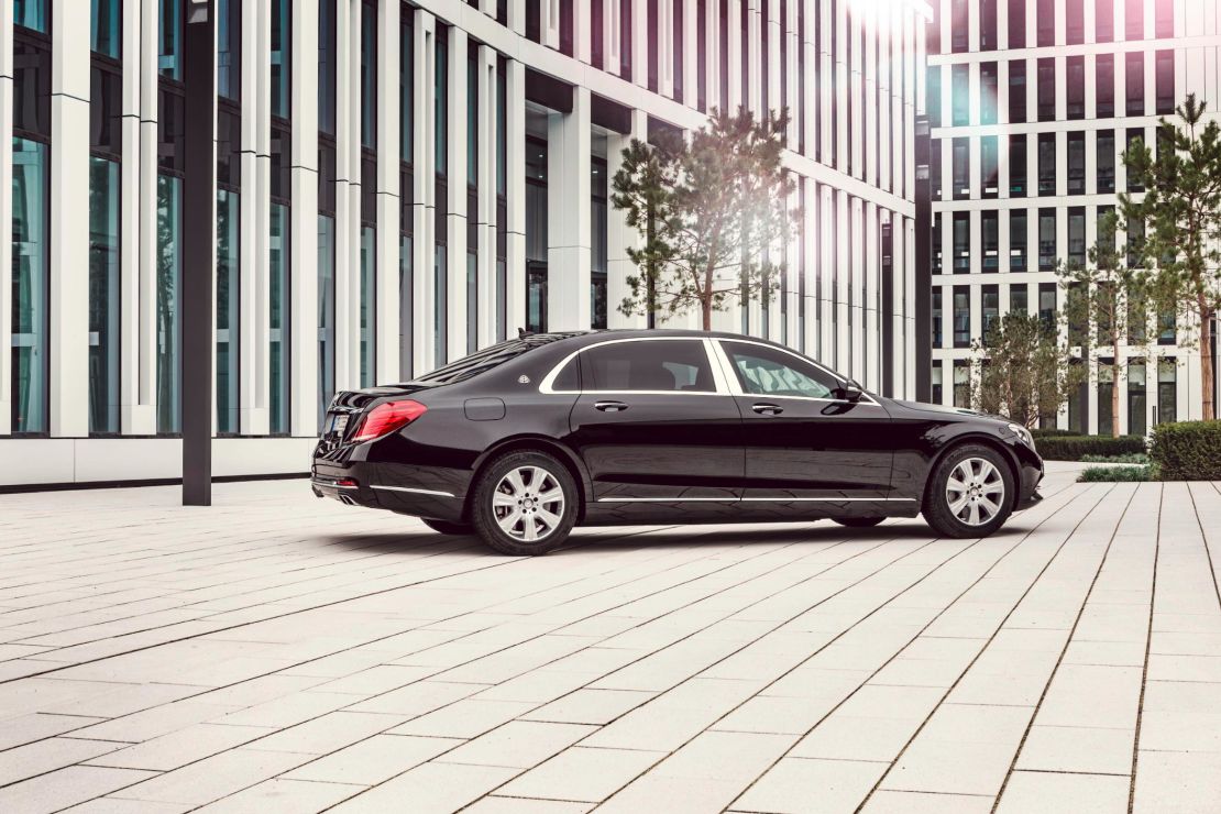 The rear exterior of a Mercedes-Maybach S 600 Guard. 