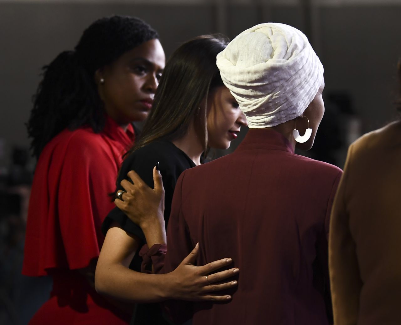 Omar and Ocasio-Cortez embrace during the news conference at the US Capitol. Omar has faced criticism for several comments she has made both before and after she was elected that were condemned by both sides of the aisle as anti-Semitic. Omar has apologized for some of the remarks she's made, but has not shied away from criticizing the actions of the Israeli government, which has made a common target -- not just for the President -- but for Republicans across Capitol Hill. 