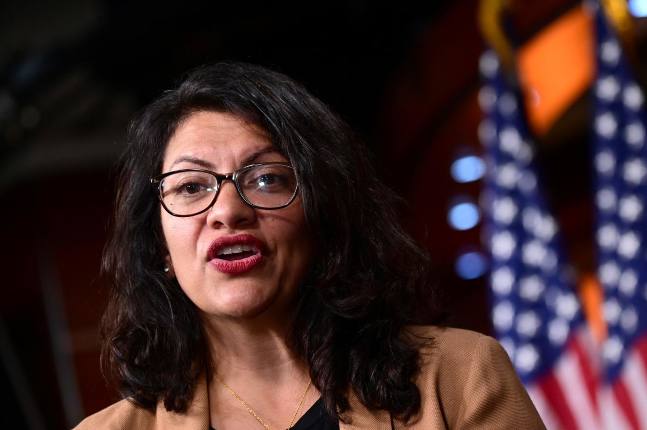 Tlaib speaks at the news conference Monday. She told CNN's Wolf Blitzer after the news conference that Trump's comments are consistent with his policies. "This is a dangerous ideology that is seeping into policy making from caging people at the border and the debate around the census question, the citizenship question on the census and this is tied to the ideology of the president that is dangerous and impactful," Tlaib said.