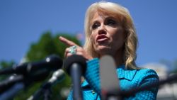 WASHINGTON, DC - JULY 16: White House Counselor to the President Kellyanne Conway talks to reporters outside of the West Wing July 16, 2019 in Washington, DC. Conway defended U.S. President Donald Trump's weekend remarks on Twitter, writing that four Democratic congresswomen of color to "go back" to their own countries. (Photo by Chip Somodevilla/Getty Images)