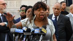 Eric Garner's mother Gwen Carr, widow Esaw Snipes speaks to the press outside the Eastern District of New York  in July  2019.