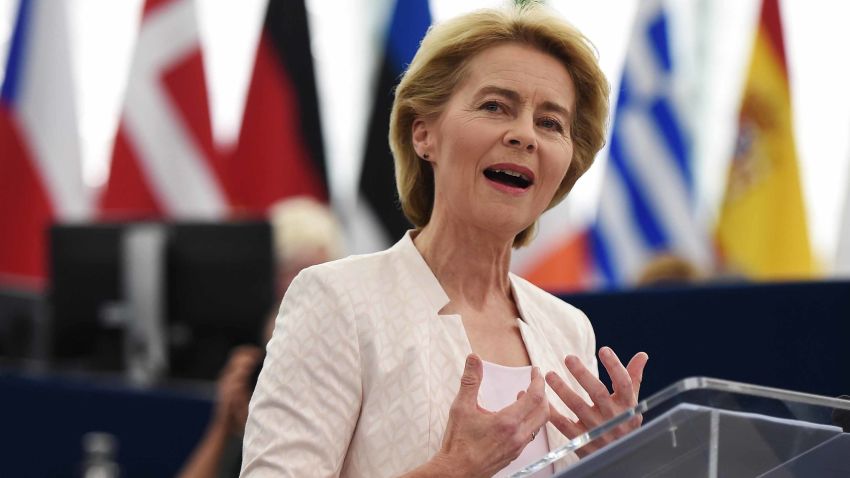 Outgoing German Defence Minister and EU Commission president nominee Ursula von der Leyen delivers a speech during her statement for her candidacy for President of the Commission at the European Parliament on July 16, 2019 in Strasbourg, eastern France. - Ursula von der Leyen faced the European Parliament on July 16 ahead of a knife-edge secret vote to confirm her in Brussels' top job. The 60-year-old conservative will replace Jean-Claude Juncker as president of the European Commission if she secures a majority in the Strasbourg assembly. (Photo by FREDERICK FLORIN / AFP)        (Photo credit should read FREDERICK FLORIN/AFP/Getty Images)