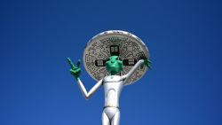 An Alien sculpture lines the side of the road in the town of Baker, California, also known as the 'Gateway to Area 51' on March 4, 2019.