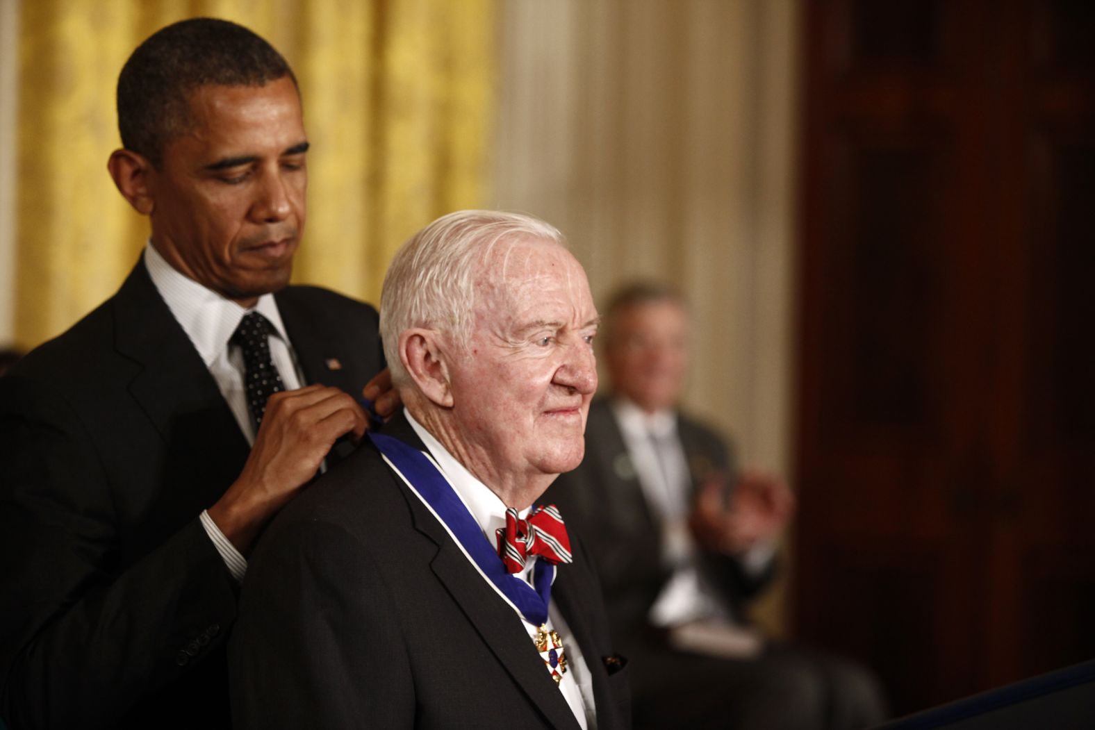 President Barack Obama awards the Presidential Medal of Freedom to Stevens during a ceremony in the East Room of the White House on May 29, 2012. The award is the nation's highest civilian honor.