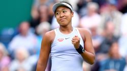 BIRMINGHAM, ENGLAND - JUNE 18: Naomi Osaka of Japan celebrates victory in her first round match against Maria Sakkari of Greece during day two of the Nature Valley Classic at Edgbaston Priory Club on June 18, 2019 in Birmingham, United Kingdom. (Photo by Jordan Mansfield/Getty Images for LTA)